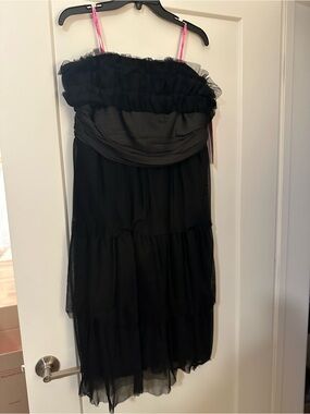 Betsey Johnson Black Strapless Tulle Tiered Cocktail Dress